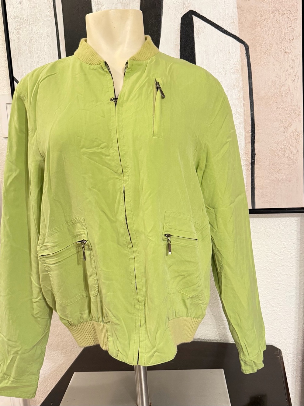Leslie Fay Lime Green Lightweight Bomber Jacket